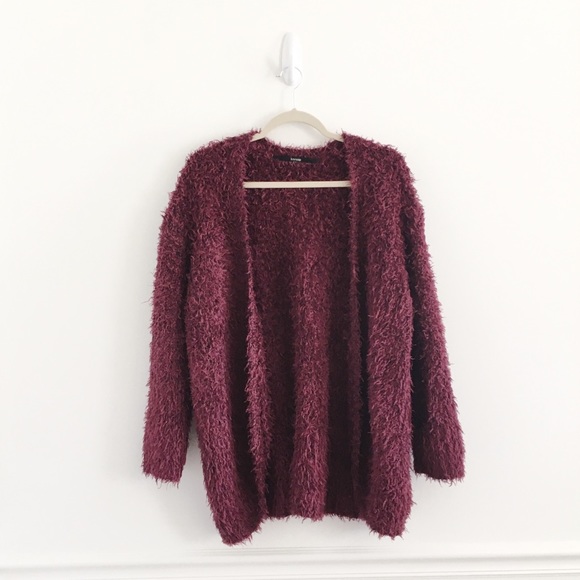 Kensie Sweaters - Kensie Red Fuzzy Soft Open Cardigan